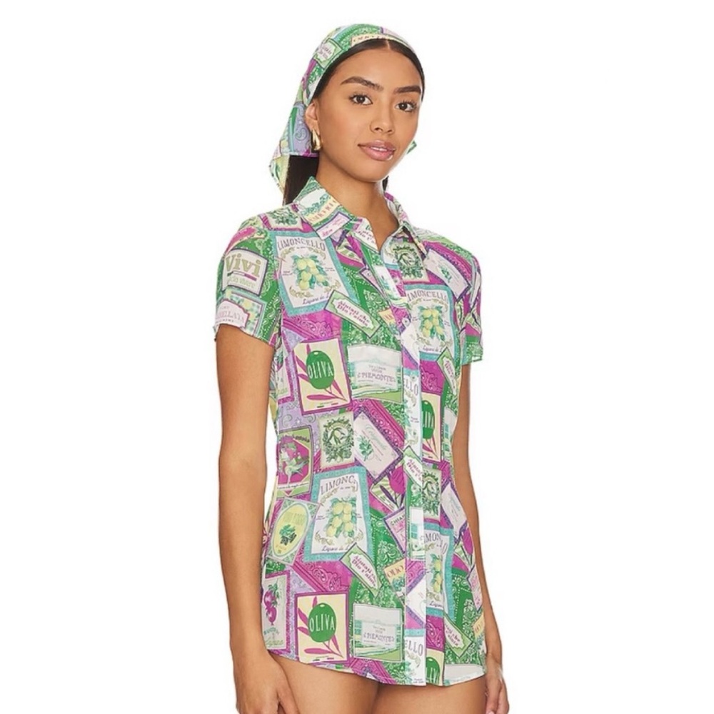LPA Roma Button Down in Multi Pomodoro with Matching Head Scarf - Size Large